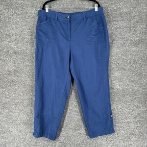 J Jill Linen Blend Ankle Pants Womens XL Petite Blue Roll Tab Stretch Waistband